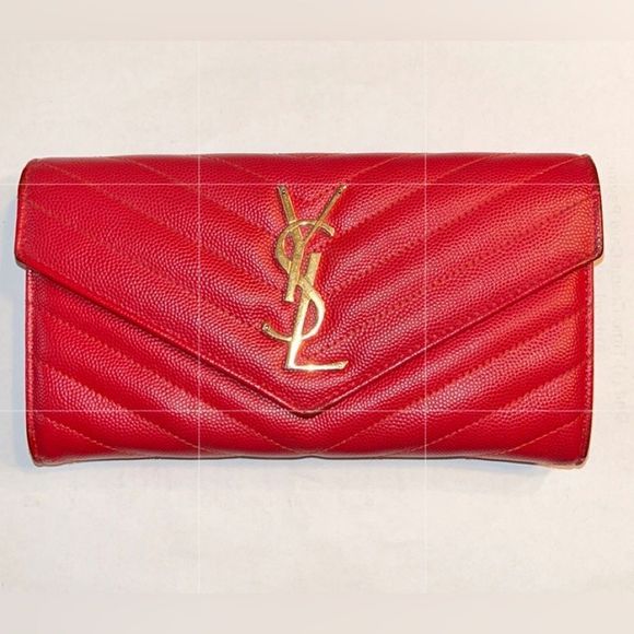 Yves Saint Laurent Handbags - Authentic Red Yves Saint Laurent Long Flap YSL Wallet